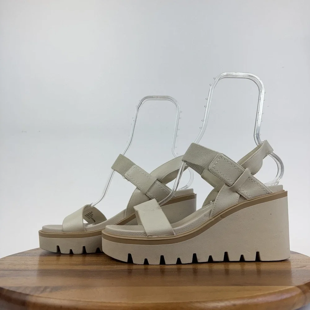 Womens Mia Ciji Ivory Faux Leather Platform Wedge Lug Sole Sandals Size 10 M GUC